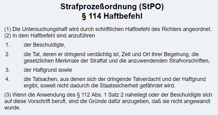 Haftbefehl 140 StPO